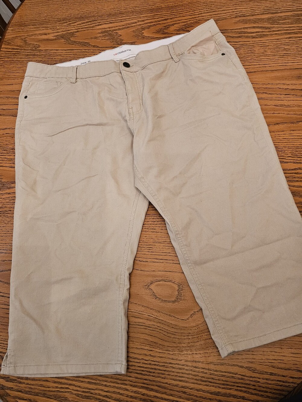 24W LIZ Claiborne Women's Tan Casual Stretch Chino Pants Sara Crop Midrise